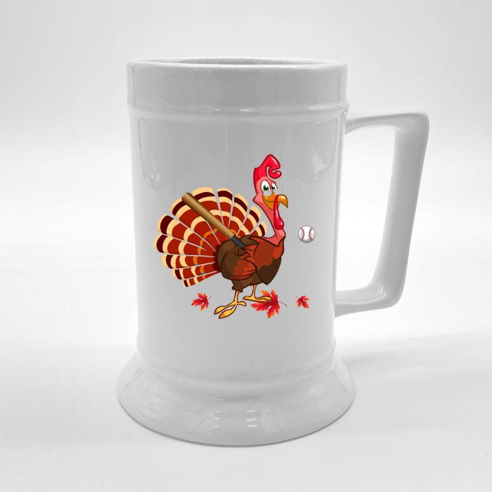 Swinging Turkey Baseball Player Thanksgiving Cute Gift Front & Back Beer Stein