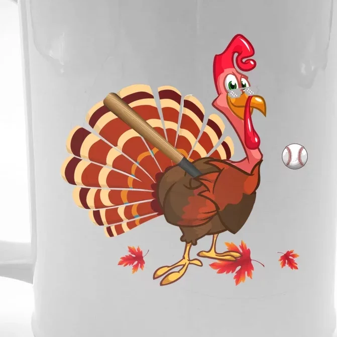 Swinging Turkey Baseball Player Thanksgiving Cute Gift Front & Back Beer Stein