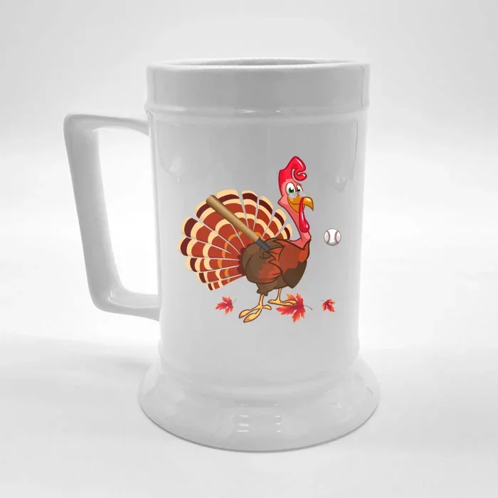 Swinging Turkey Baseball Player Thanksgiving Cute Gift Front & Back Beer Stein