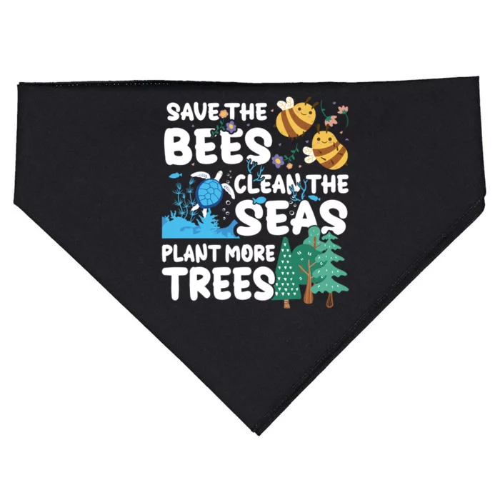 Save The Bees Clean The Seas Plant More Trees Earth Day Cool Gift USA-Made Doggie Bandana