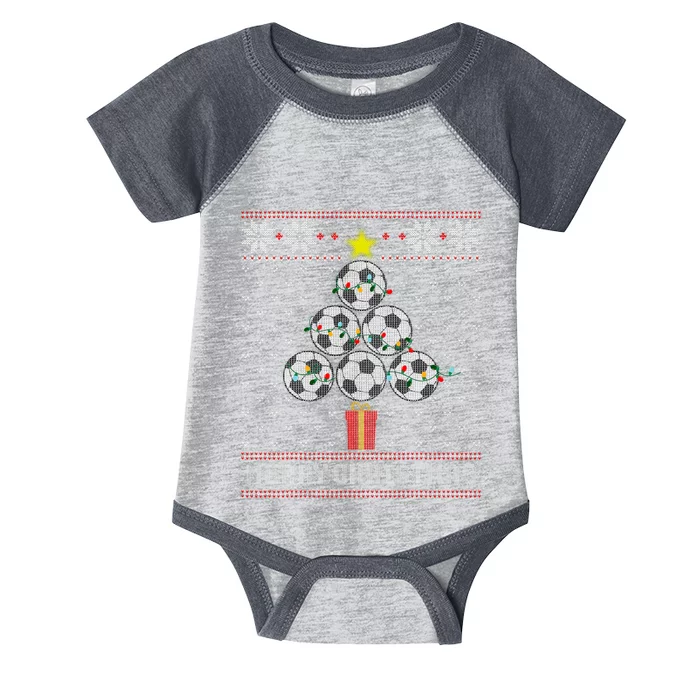 Soccer Tree Balls Merry Christmas Ugly Sweater Infant Baby Jersey Bodysuit