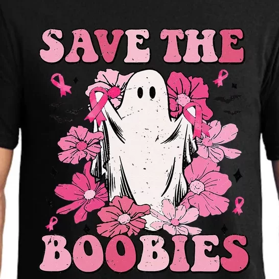 Save The Boobies Pink Ghost Woman Breast Cancer Halloween Pajama Set