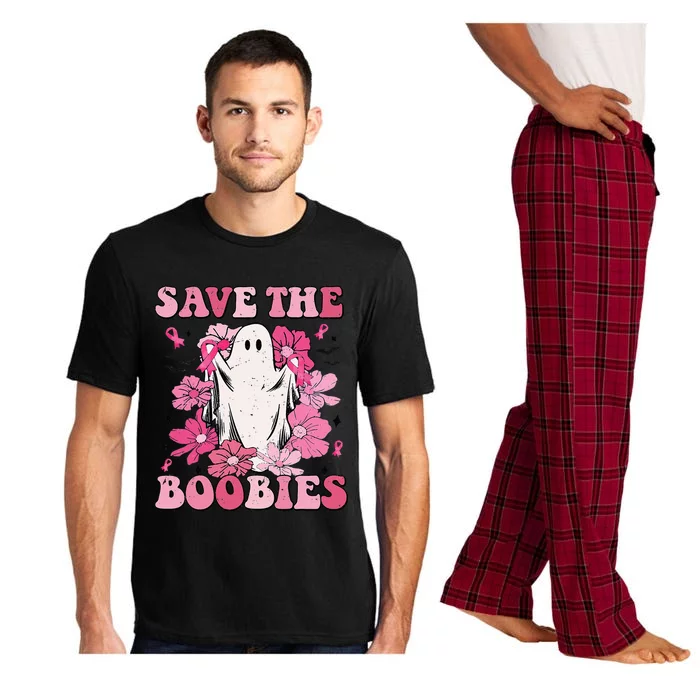 Save The Boobies Pink Ghost Woman Breast Cancer Halloween Pajama Set