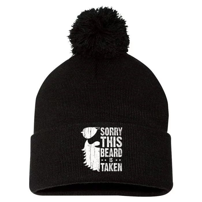 Sorry This Beard Is Taken Funny Bearded Man Valentines Day Pom Pom 12in Knit Beanie