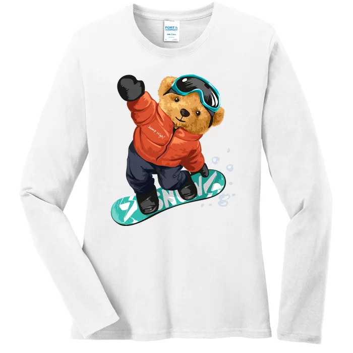 Snowboarding Teddy Bear | Funny Gifts For Snowboarders Ladies Long Sleeve Shirt