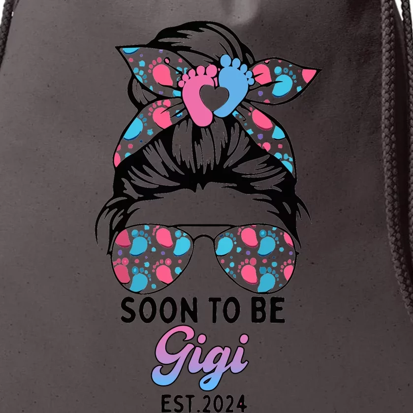 Soon To Be Gigi Est 2024 Messy Bun Pregnancy Announcement Drawstring Bag