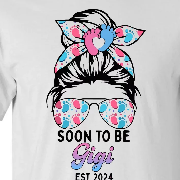 Soon To Be Gigi Est 2024 Messy Bun Pregnancy Announcement Tall T-Shirt