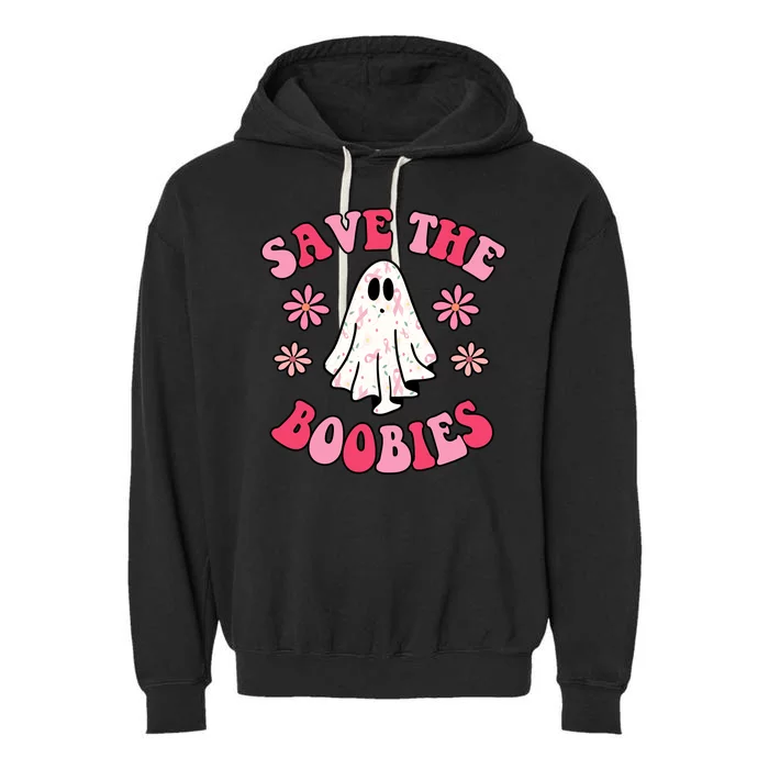 Save The Boobies Breast Cancer Groovy Ghost Garment-Dyed Fleece Hoodie