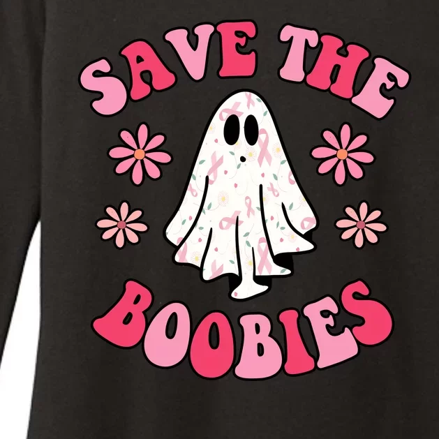 Save The Boobies Breast Cancer Groovy Ghost Womens CVC Long Sleeve Shirt