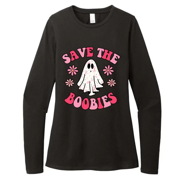 Save The Boobies Breast Cancer Groovy Ghost Womens CVC Long Sleeve Shirt