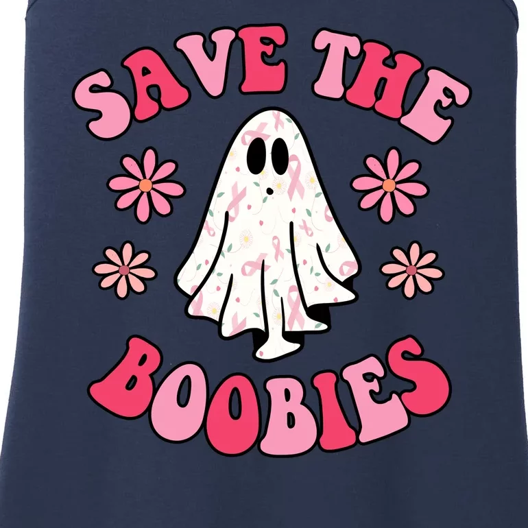 Save The Boobies Breast Cancer Groovy Ghost Ladies Essential Tank