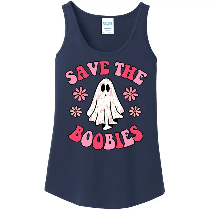 Save The Boobies Breast Cancer Groovy Ghost Ladies Essential Tank