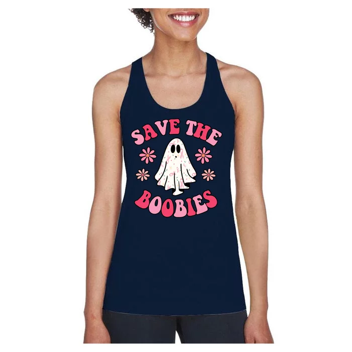 Save The Boobies Breast Cancer Groovy Ghost Women's Racerback Tank