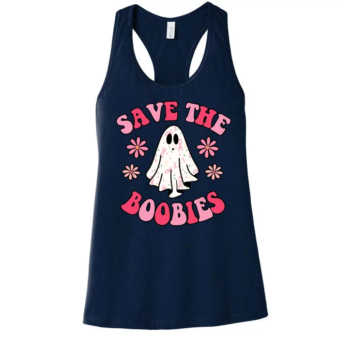 Save The Boobies Breast Cancer Groovy Ghost Women's Racerback Tank