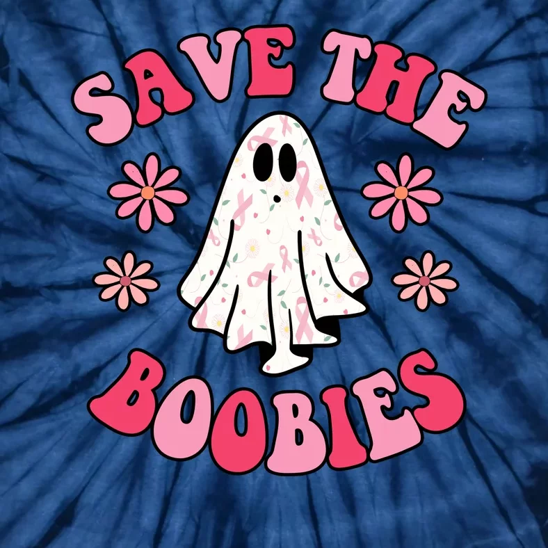 Save The Boobies Breast Cancer Groovy Ghost Tie-Dye T-Shirt