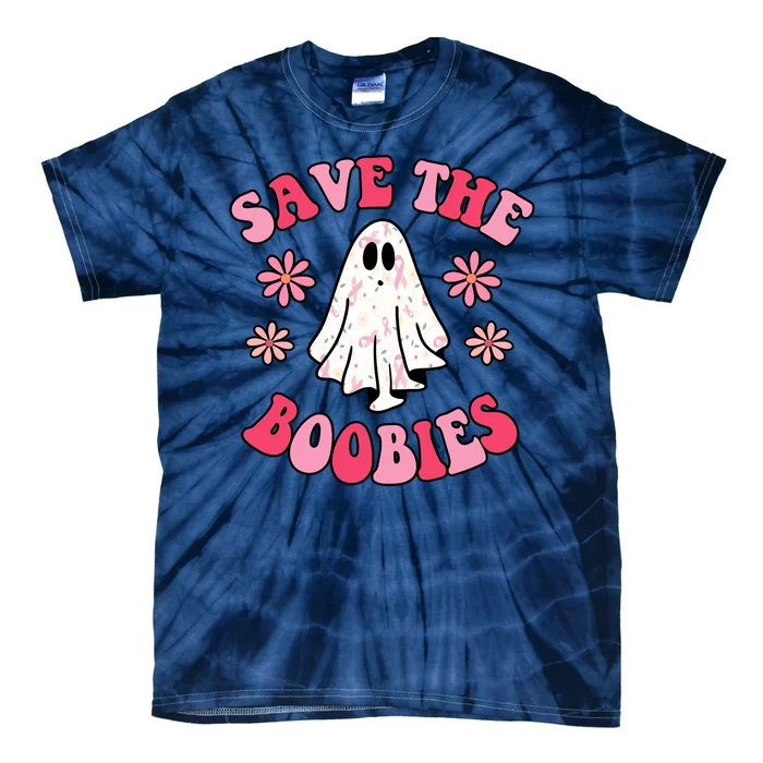 Save The Boobies Breast Cancer Groovy Ghost Tie-Dye T-Shirt