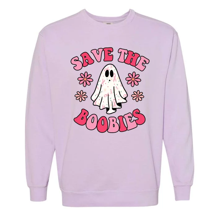 Save The Boobies Breast Cancer Groovy Ghost Garment-Dyed Sweatshirt