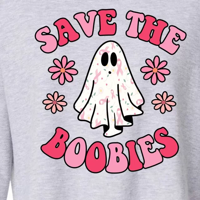 Save The Boobies Breast Cancer Groovy Ghost Cropped Pullover Crew