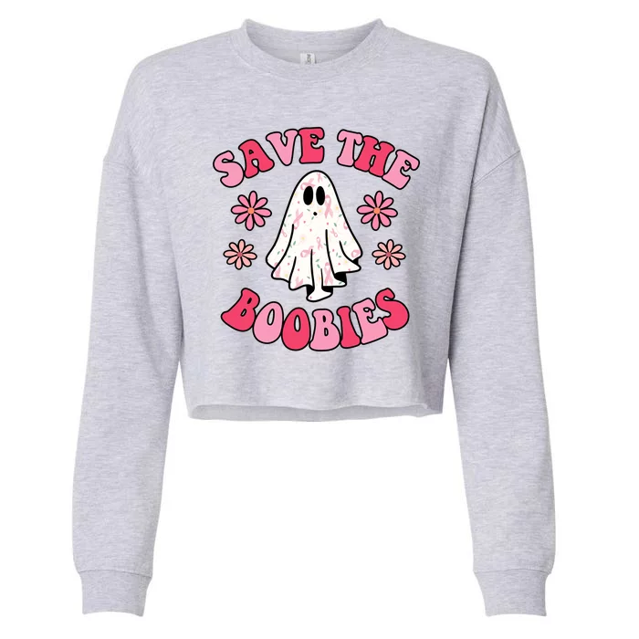 Save The Boobies Breast Cancer Groovy Ghost Cropped Pullover Crew