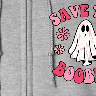 Save The Boobies Breast Cancer Groovy Ghost Full Zip Hoodie