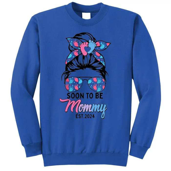 Soon To Be Mommy Est 2024 Messy Bun Pregnancy Announcement Tall Sweatshirt