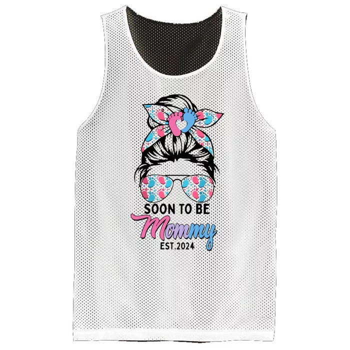 Soon To Be Mommy Est 2024 Messy Bun Pregnancy Announcement Mesh Reversible Basketball Jersey Tank