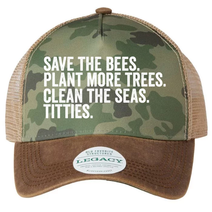 Save The Bees Plant More Trees Clean The Seas Titties Cool Gift Legacy Tie Dye Trucker Hat