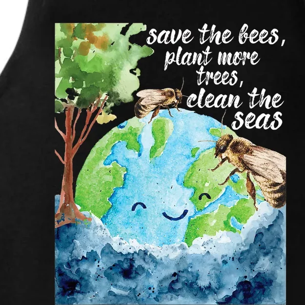 Save The Bees Environmental Protection Earth Day Climate Ladies Tri-Blend Wicking Tank