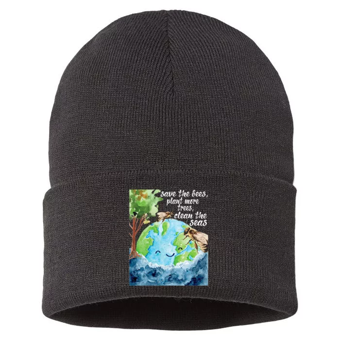 Save The Bees Environmental Protection Earth Day Climate Sustainable Knit Beanie