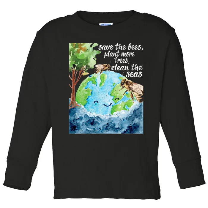 Save The Bees Environmental Protection Earth Day Climate Toddler Long Sleeve Shirt