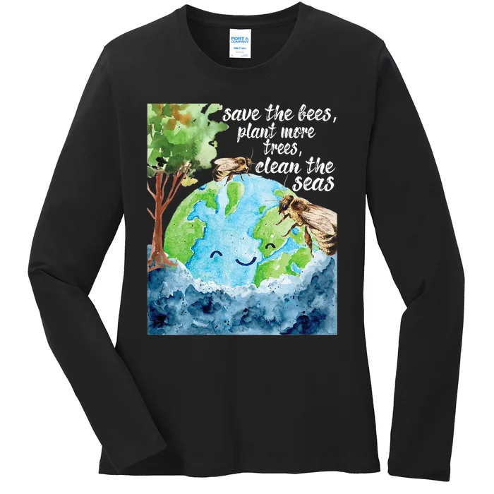 Save The Bees Environmental Protection Earth Day Climate Ladies Long Sleeve Shirt