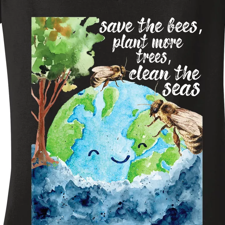 Save The Bees Environmental Protection Earth Day Climate Women's V-Neck T-Shirt