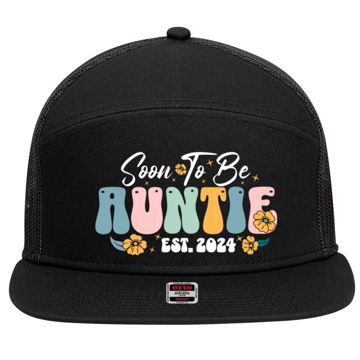 Soon To Be Auntie Est 2024 New Aunt Pregnancy Announcement 7 Panel Mesh Trucker Snapback Hat