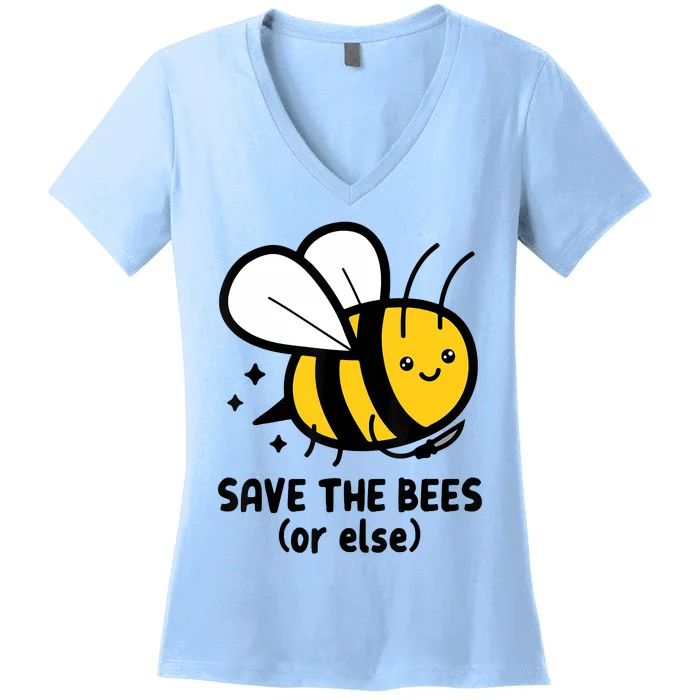 Save The Bees Or Else Knife Nature Animals Women's V-Neck T-Shirt