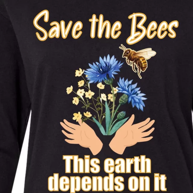 Save The Bees This Earth Depends On It Earth Life Gift Womens Cotton Relaxed Long Sleeve T-Shirt