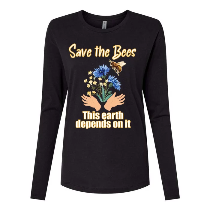 Save The Bees This Earth Depends On It Earth Life Gift Womens Cotton Relaxed Long Sleeve T-Shirt