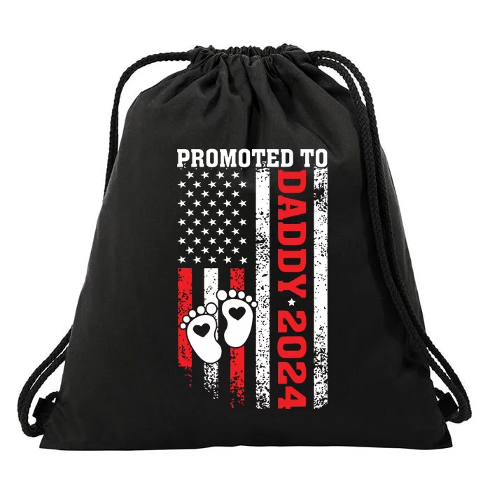 Soon To Be Dad First Time Daddy Promoted To Daddy 2024 Flag Drawstring Bag