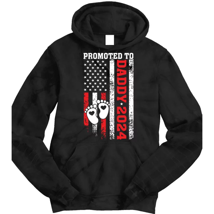 Soon To Be Dad First Time Daddy Promoted To Daddy 2024 Flag Tie Dye Hoodie