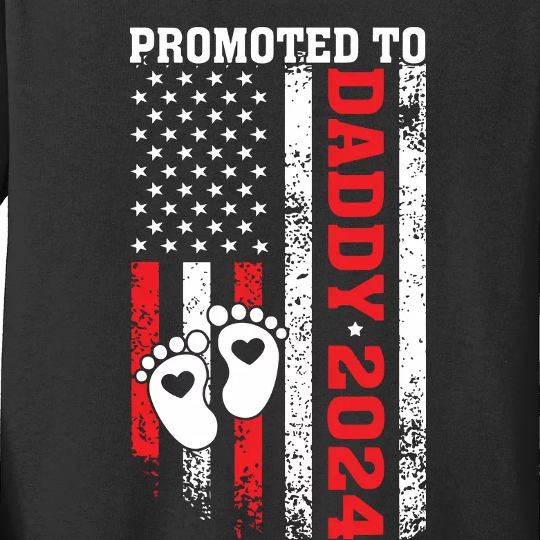 Soon To Be Dad First Time Daddy Promoted To Daddy 2024 Flag Kids Long Sleeve Shirt