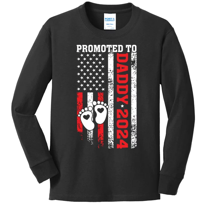 Soon To Be Dad First Time Daddy Promoted To Daddy 2024 Flag Kids Long Sleeve Shirt