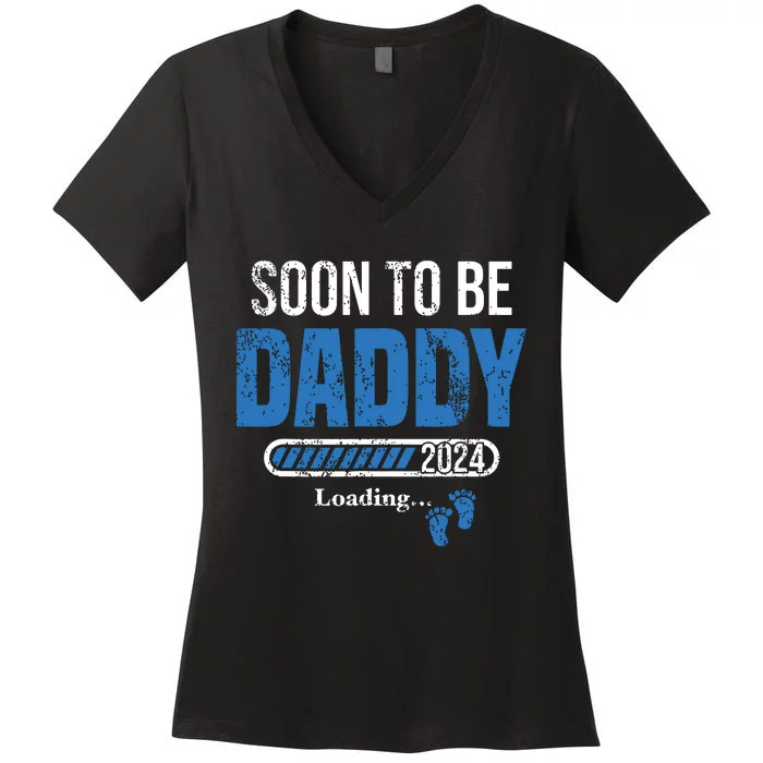 Soon To Be Daddy 2024 Est 2024 Fathers Day First Time Dad Women's V-Neck T-Shirt