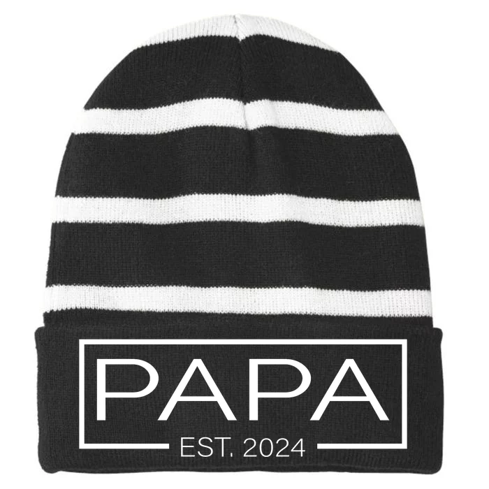 Soon To Be Papa 2024 Fatherhood Celebration Striped Beanie with Solid Band