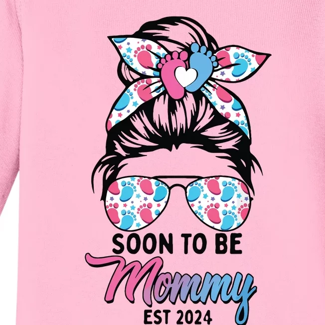 Soon To Be Mommy Est 2024 Messy Bun Pregnancy Announcement Baby Long Sleeve Bodysuit