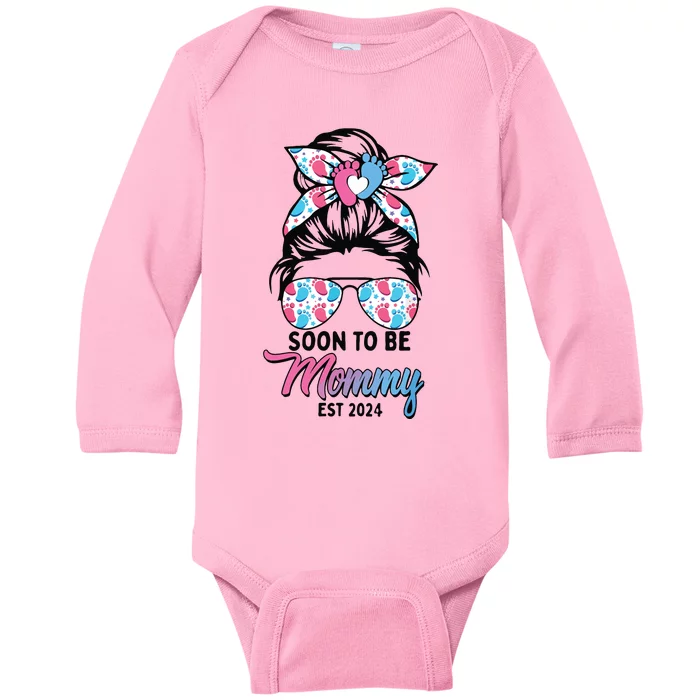 Soon To Be Mommy Est 2024 Messy Bun Pregnancy Announcement Baby Long Sleeve Bodysuit