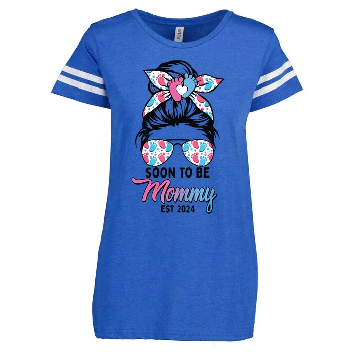 Soon To Be Mommy Est 2024 Messy Bun Pregnancy Announcement Enza Ladies Jersey Football T-Shirt