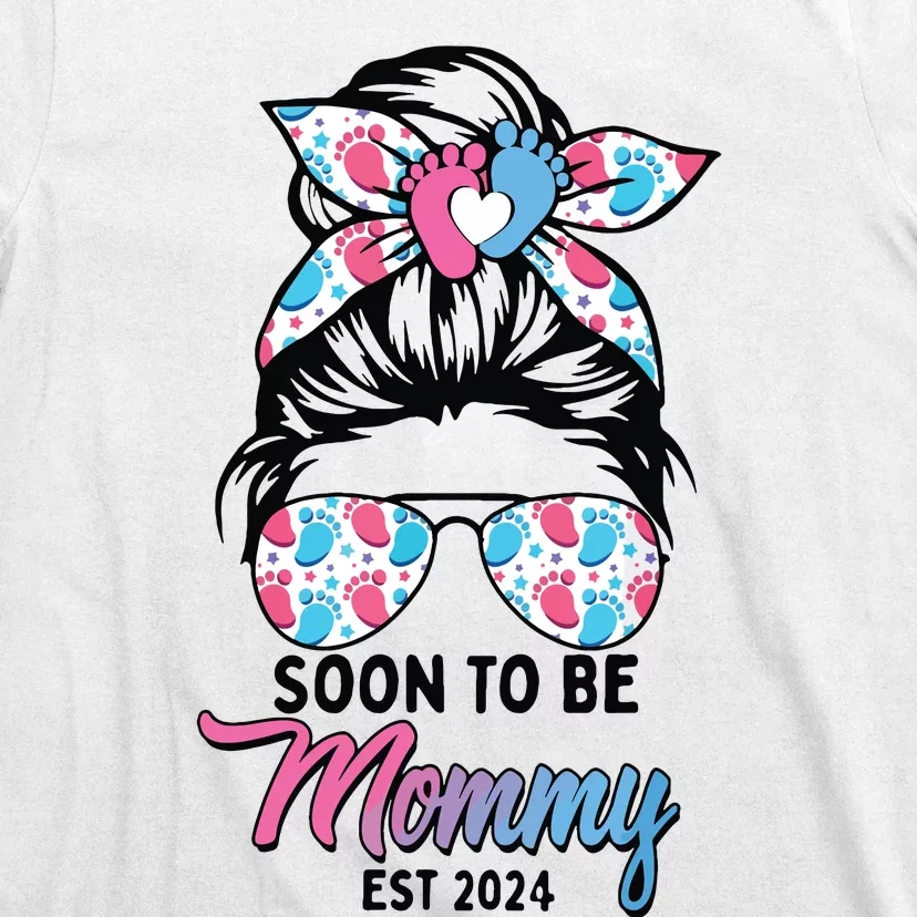 Soon To Be Mommy Est 2024 Messy Bun Pregnancy Announcement T-Shirt