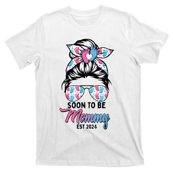 Soon To Be Mommy Est 2024 Messy Bun Pregnancy Announcement T-Shirt