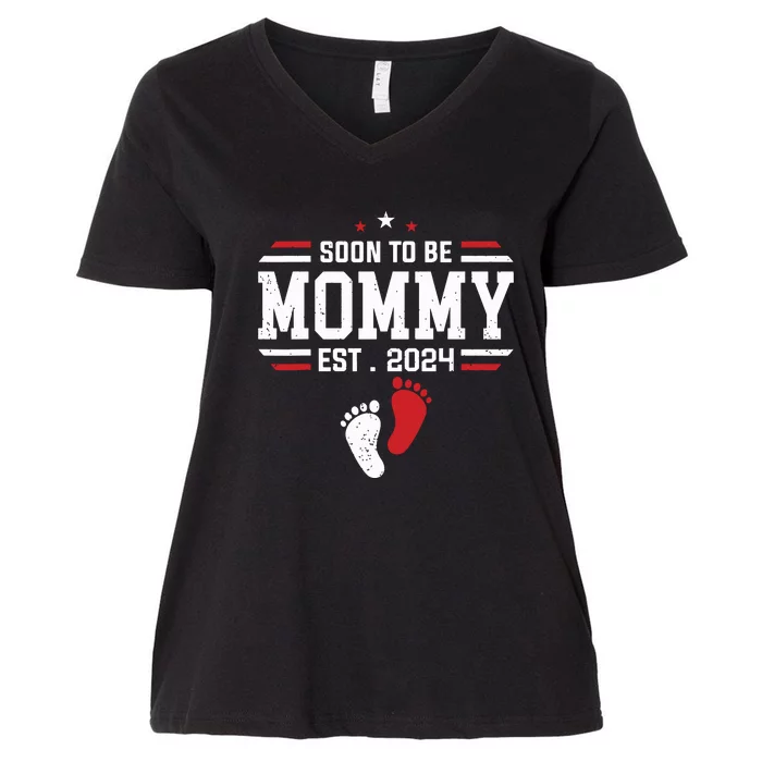 Soon To Be Mommy 2024 New Mom 2024 First Time Mom Women S V Neck Plus Size T Shirt Teeshirtpalace