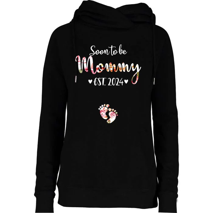 Soon To Be Mommy Est 2024 For Mom Pregnancy Announcement Womens Funnel Neck Pullover Hood