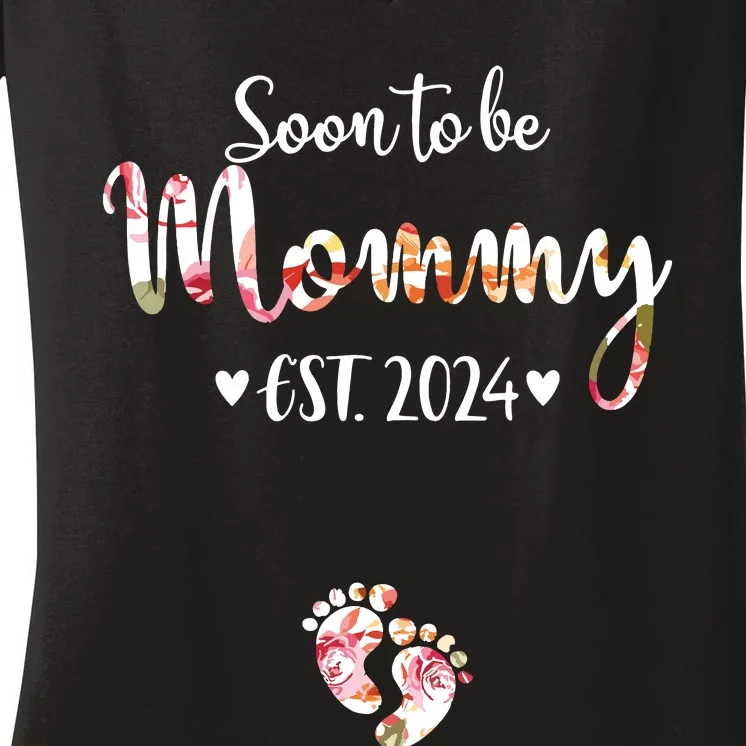 Soon To Be Mommy Est 2024 For Mom Pregnancy Announcement Women's V-Neck T-Shirt